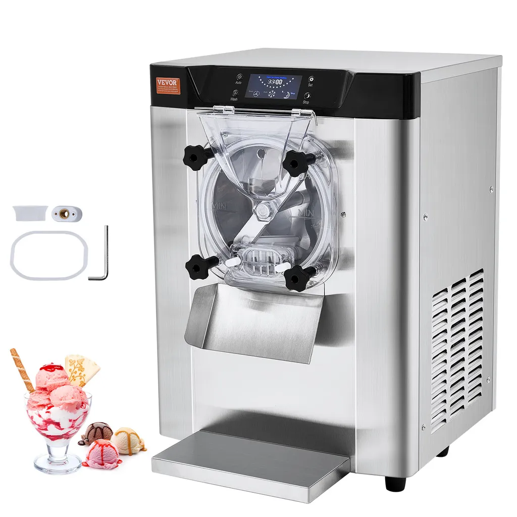 VEVOR Commercial Ice Cream Machine, 12 L/h Single Flavor Countertop Ice Cream Machine for Hard Serving, 4.5 L Stainless Steel Cylinder, LED Panel, Automatic Pre-Cooling with Cleaning