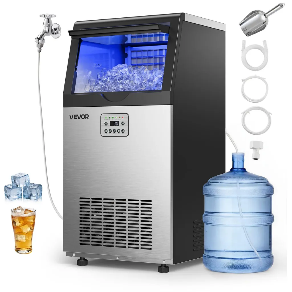 VEVOR Commercial Ice Machine 54 kg/day, Ice Cube Maker with 14 kg Ice Storage Capacity, Stainless Steel Ice Cube Machine with LED Display and Self-Cleaning Function, Ideal for Restaurants, Cafes and Bars