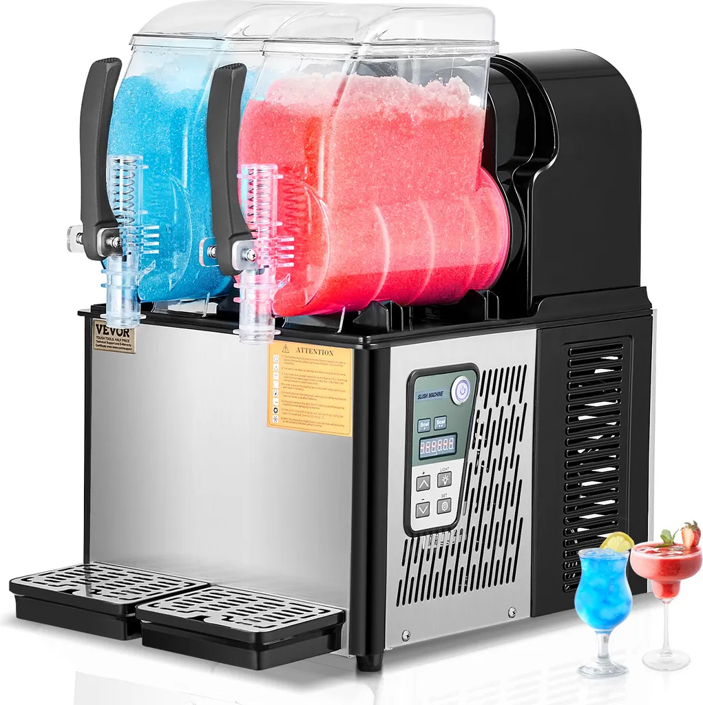 VEVOR Commercial Slush Machine 4L x 2 Dual Tank Slush Ice Machine, Slushy Machine for Frozen Drinks, 32 Cup Margarita Smoothie Machine