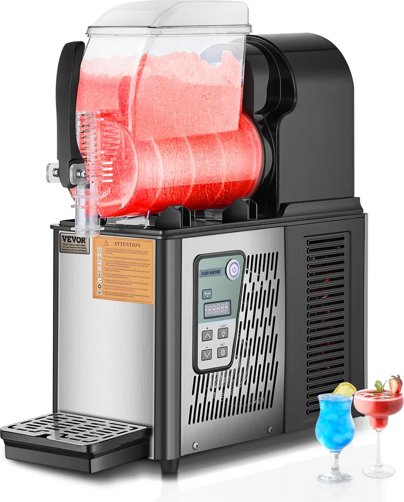 VEVOR Commercial Slushie Machine, 4L Single Tank Frozen Drink Machine, 16 Cup Stainless Steel Slushie Machine with Keypad, Soft Serve Maker