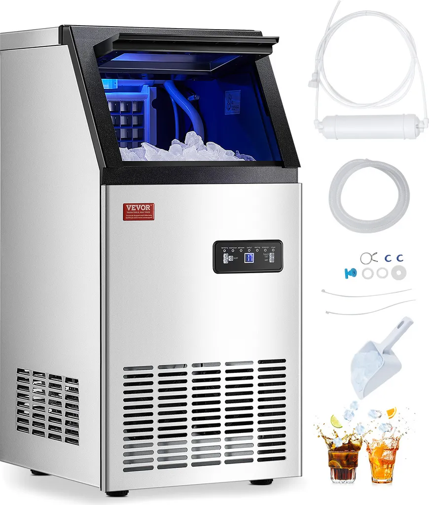 VEVOR Commercial Ice Maker (49.9 kg/day) Commercial ice maker with 12.7 kg storage capacity, 36 ice cubes in 15 minutes, suitable for bars and restaurants