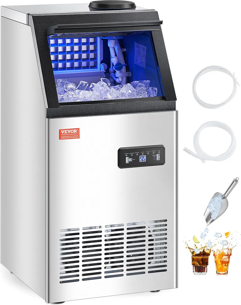 VEVOR Commercial Ice Cube Maker (49.9 kg/day) Ice cube maker, storage capacity 12.7 kg, 36 ice cubes in 15 minutes, suitable for bars, offices, restaurants