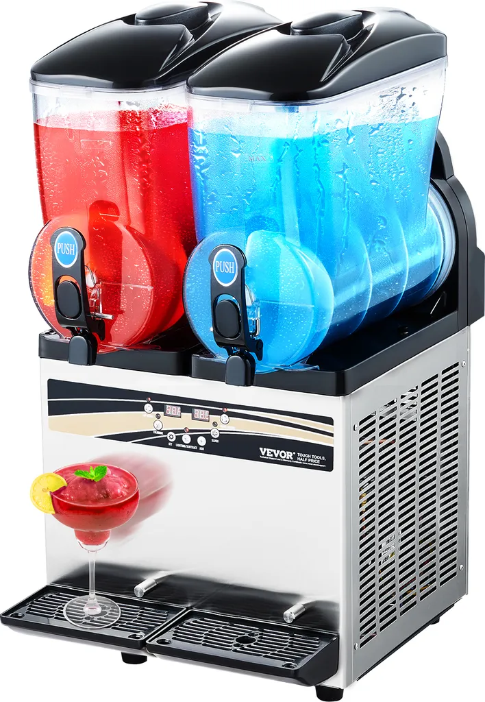 VEVOR Commercial Frozen Drink Maker, 15L x 2 Slush Machine with Two Tanks, 120 Cup Stainless Steel Margarita Smoothie Machine, Slush Maker