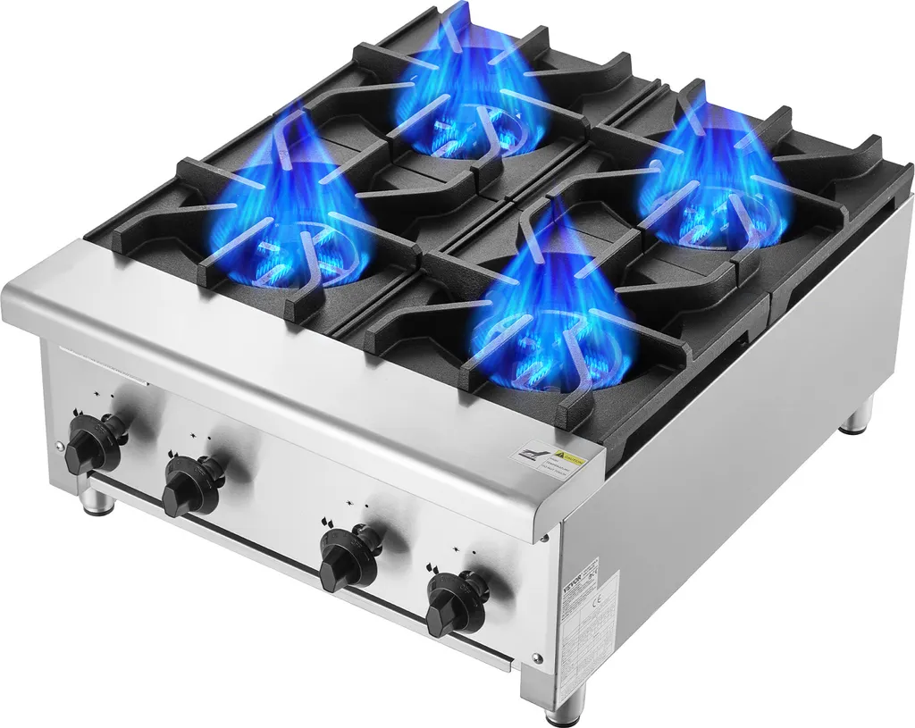 VEVOR Commercial Gas Stove, Gas Cooker with 4 Gas Burners, Propane/Natural Gas Cooker, Stainless Steel Gas Hob, Commercial Cooking Appliance 610 x 775 x 335 mm
