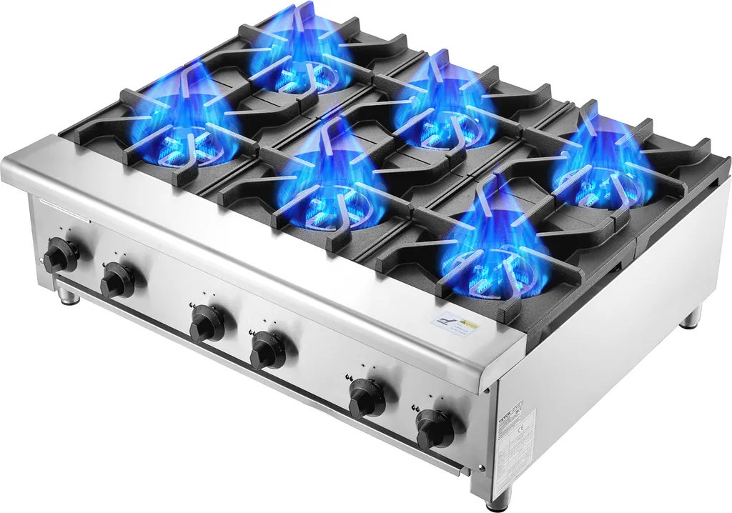 VEVOR Commercial Gas Stove, Gas Cooker with 6 Gas Burners, Propane/Natural Gas Cooker, Stainless Steel Gas Hob, Commercial Cooking Appliance, 915 x 775 x 335 mm