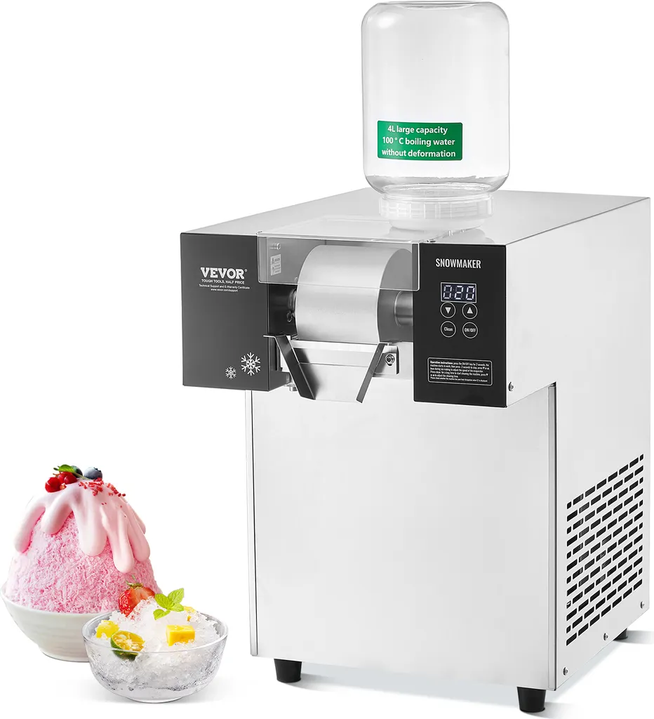 VEVOR commercial snow ice maker, 180 kg/day snow ice maker, stainless steel, electric snow cone maker, air cooling system with touchscreen