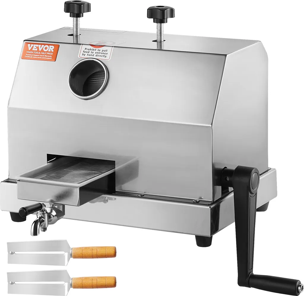 VEVOR Commercial Sugarcane Juicer, 110 lbs/h Heavy-Duty Sugarcane Juicer Machine with 3 Stainless Steel Rollers, 2.4" Large Inlet, Manual Sugarcane Juicer Press for Home/Commercial Use