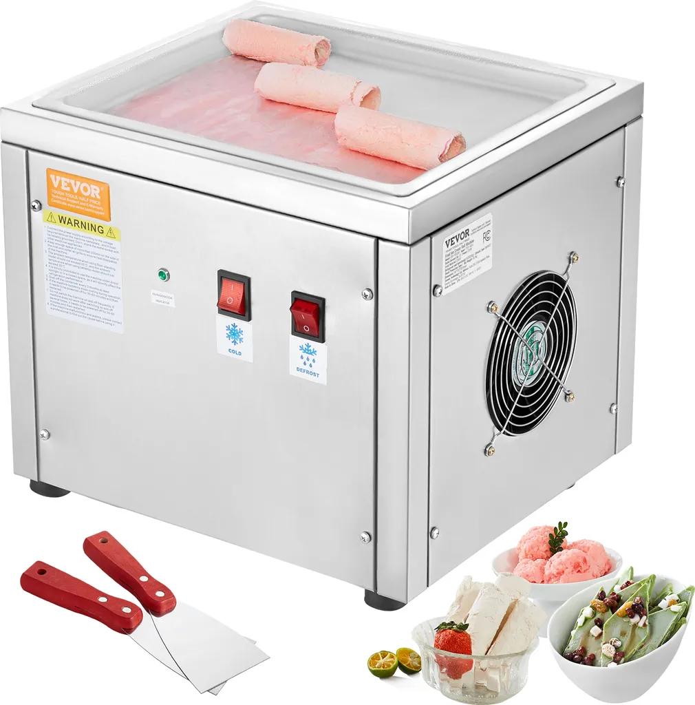 VEVOR machine for deep-fried ice cream rolls, 28 x 24 x 2 cm pan for deep-frying ice cream, ice cream maker with compressor and 2 scrapers, for making ice cream, frozen yogurt and ice cream rolls