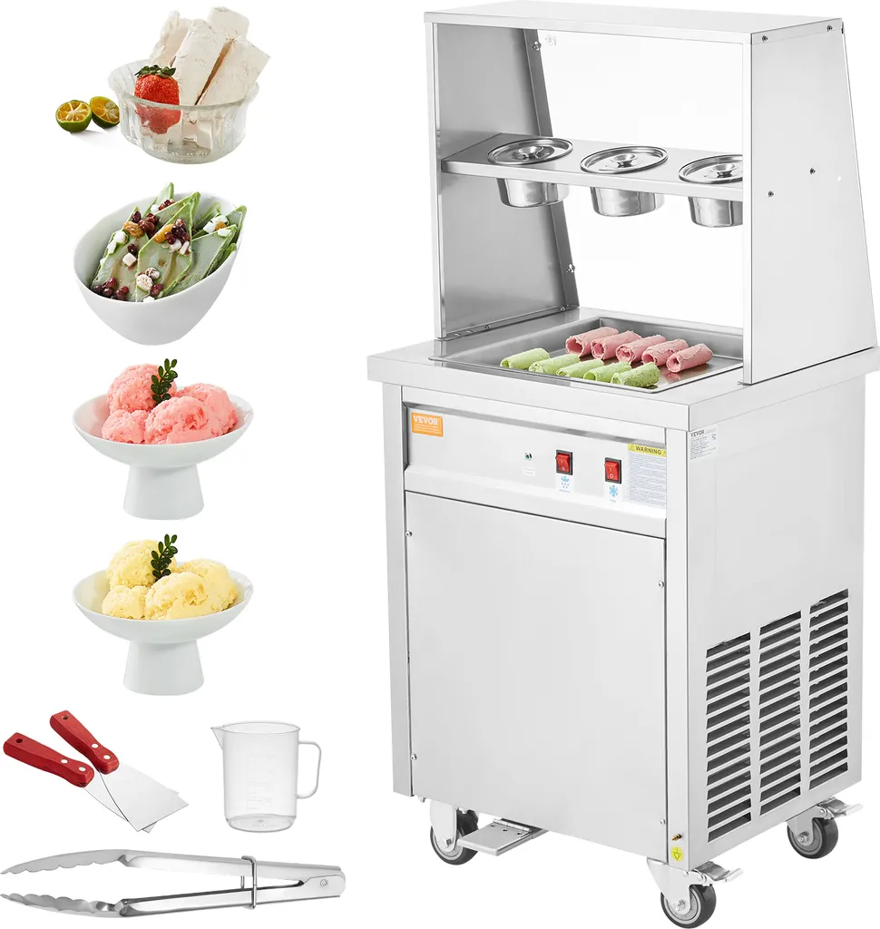 VEVOR Ice Cream Roll Deep Frying Machine, 35.4 x 35.4 cm Square Pan for Deep Frying Ice Cream, Commercial Stainless Steel Ice Cream Maker with Compressor and 2 Scrapers