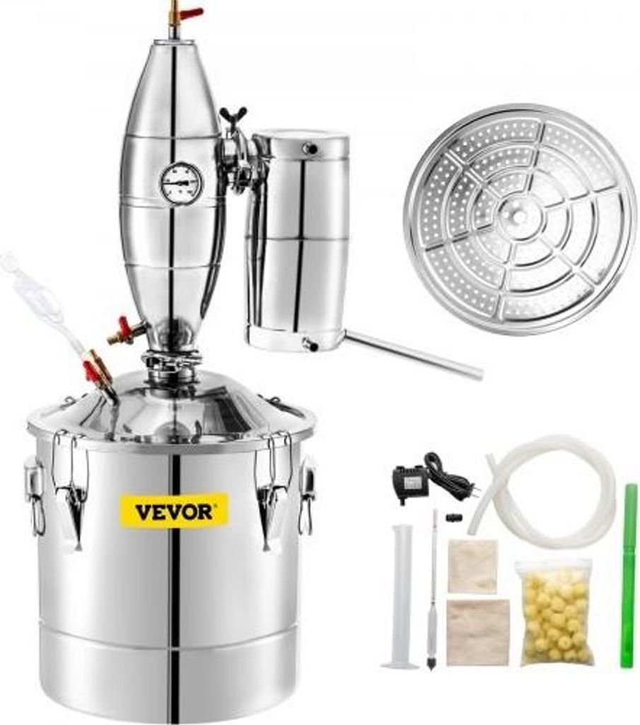 VEVOR Moonshine Still, 30L Water-to-Alcohol Distiller, 6.6-Gallon Winemaking Kettle, SUS 304 Moonshine Still Kit with Built-in Thermometer, DIY Whiskey Distiller with Pump, Alcohol Distiller for Wine, Whiskey, Brandy