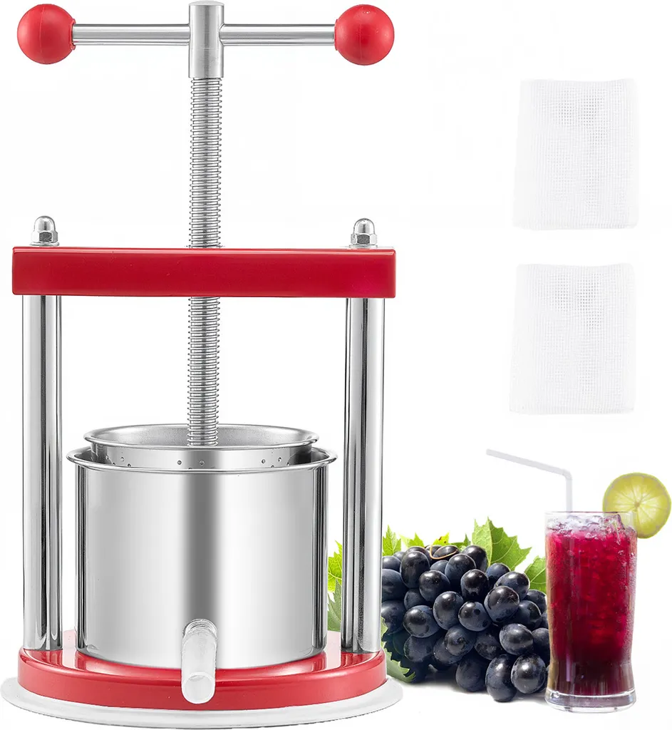 VEVOR Fruit Wine Press, Fruit Mill, Apple Mill (1.65 L) with 2 Stainless Steel Barrels, Manual Juicer, Cider Press, Juice Press, Apple Press, Grape Press