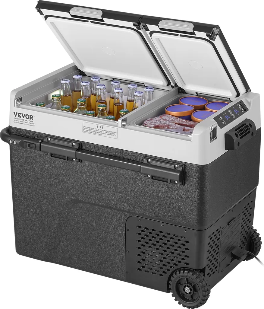 VEVOR Portable Car Refrigerator, 12-Volt Car Refrigerator, 58 L / 61.5 QT Portable Dual-Zone Freezer, -20°C to 20°C Adjustable Temperature, Compressor Cooler for RVs, Cars