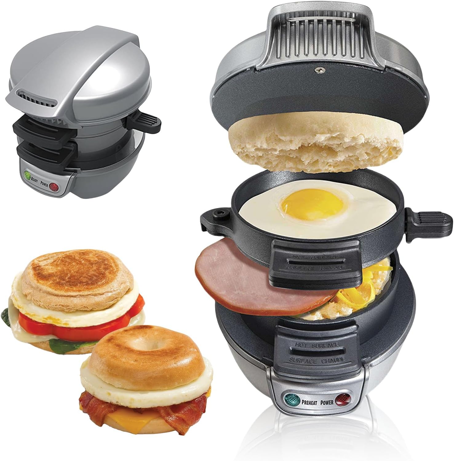 LAIKAIEU Electric Sandwich Toaster Burger Maker, Muffin Maker & Grilled Sandwich Maker, with Omelette Ring, Hotplates with Non-Stick, Perfect for Hamburgers, Snacks, Quick Breakfast (Grey)