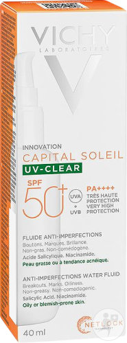 Vichy Capital Soleil UV-Clear Anti-Imperfection Fluid SPF50+ pump bottle 40ml