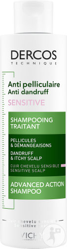 Vichy Dercos Anti-Pelliculaire Sensitive Treating Anti-Dandruff Shampoo Without Sulfates Bottle 200m
