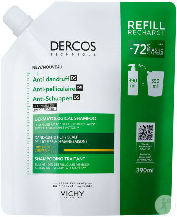 Vichy Dercos Anti-Dandruff Shampoo for Dry Hair Refill 390ml
