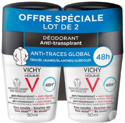 Vichy Homme Deodorant Anti-Perspirant Anti-Stains 48H Roll-On Duo 2x50ml