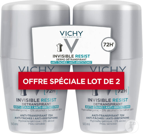 Vichy Invisible Resist Dermo-Deperspirant 72h Anti-Stains Anti-Irritations Roll-On 2x50ml