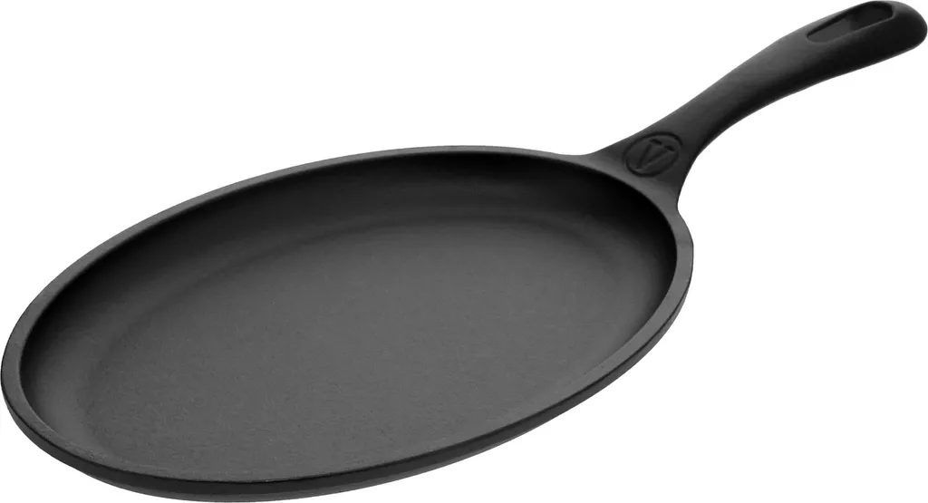 Victoria 32036 Enamelled Cast Iron Fajita Pan Induction Compatible 25cm, Cast Iron Skillet without PTFE Black