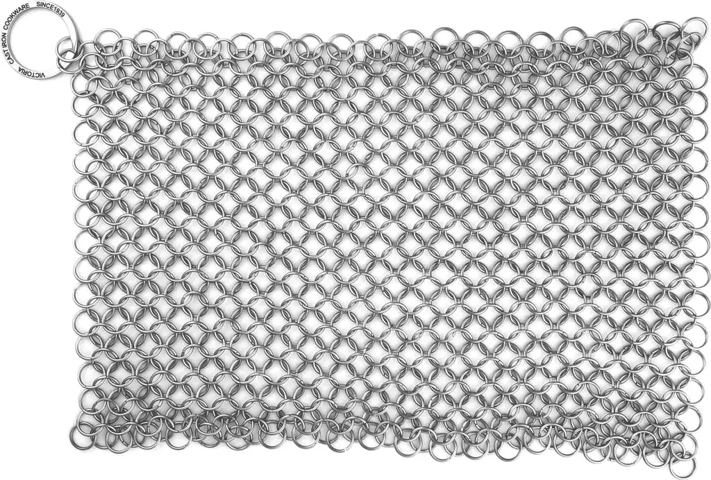 Victoria 32210 Cast Iron Cleaner, Stainless Steel Mesh Scouring Pad, Chainmail Scrubber 20x16.5cm Stainless Steel