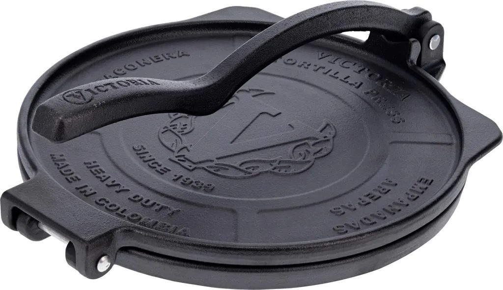Victoria 34214 Tortilla Press for Mexican Tortillas, Cast Iron HD 20 cm, Pataconera Black