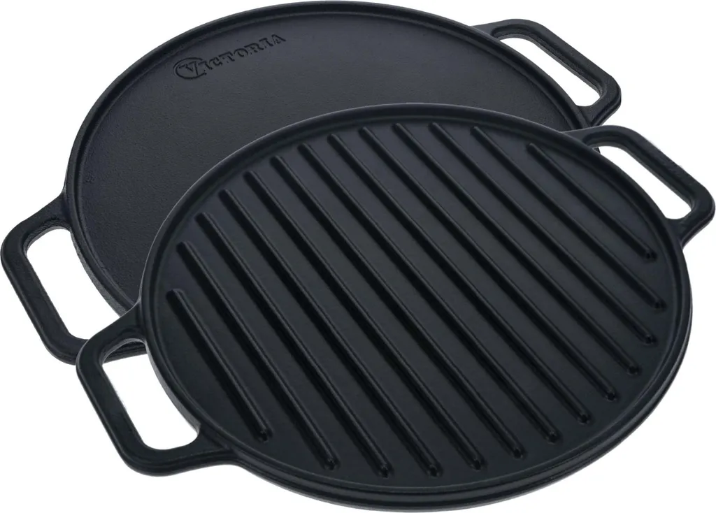 Victoria 38007 Enamelled Cast Iron Grill Pan 32cm for Fire Grill, PTFE Free Black