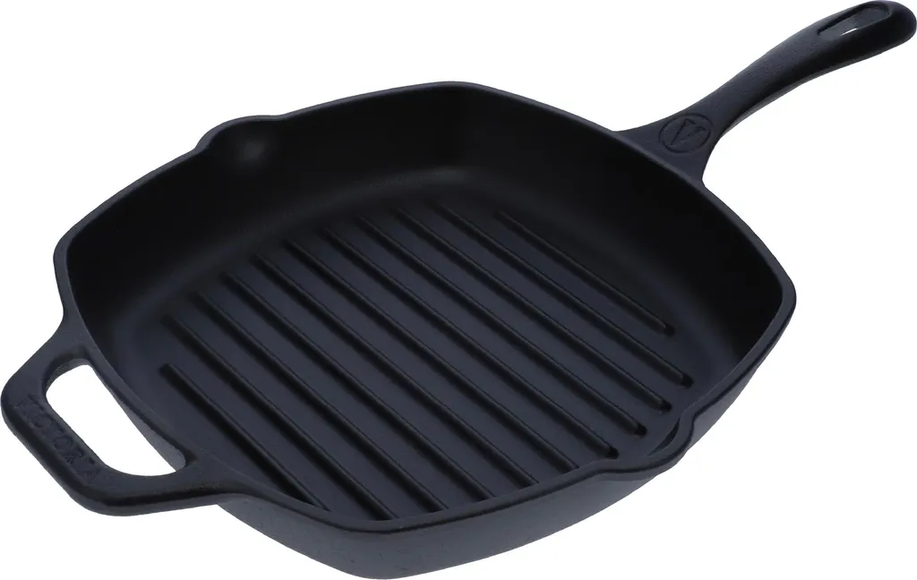 Victoria 38571 Cast Iron Grill Pan, Induction Compatible, 25x25cm, Fireproof, Grill, Cast Iron, PTFE-Free, Black