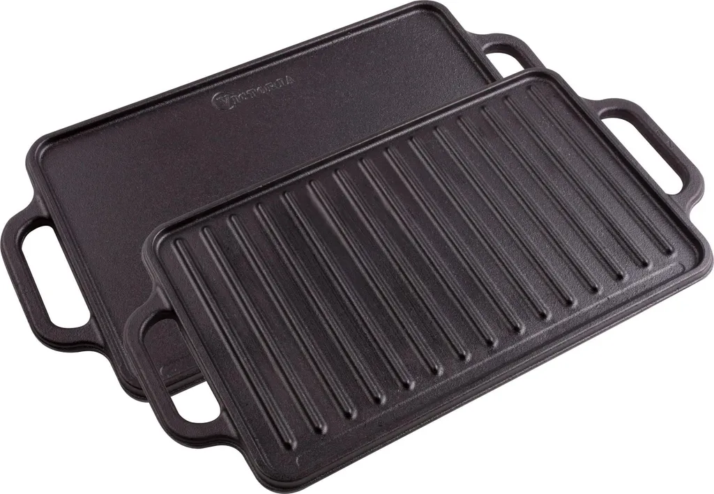 Victoria 38793 Enamelled Cast Iron Grill Pan 33x21cm for Fire Grill, PTFE Free Black