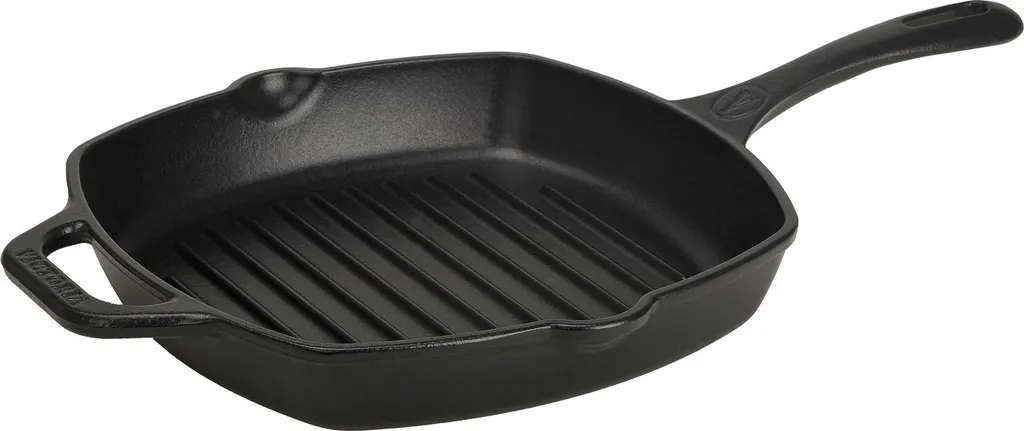 Victoria 39561 Grill Pan Induction Enameled Cast Iron 25x25cm, Fire, Cast Iron without PTFE Black