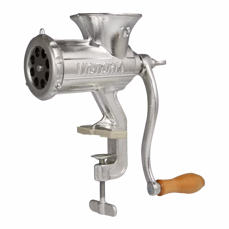 Victoria Manual Meat Grinder, Sausage Stuffer, Sausage, Sausage Grinder, Cast Iron Size 10, VIC-30049, Chrome