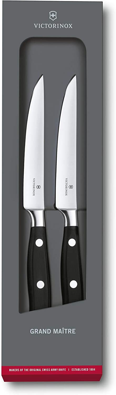 Victorinox Grand Maître 2-Piece Steak Knife Set in Gift Box, Straight Cut, 12 cm, Black