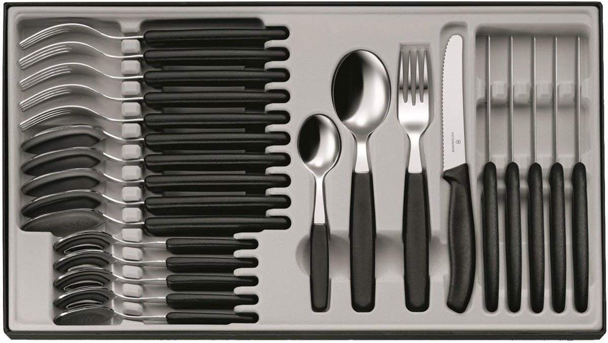 Victorinox Swiss Classic 24-Piece Cutlery with Tomato Knife, Black