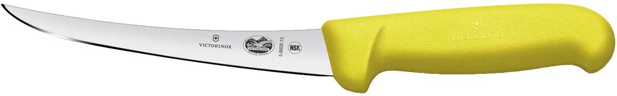 Victorinox Fibrox Boning Knife, 15 cm, Curved/Narrow Non-Slip, Rustproof, Stainless Steel, Dishwasher Safe, Yellow