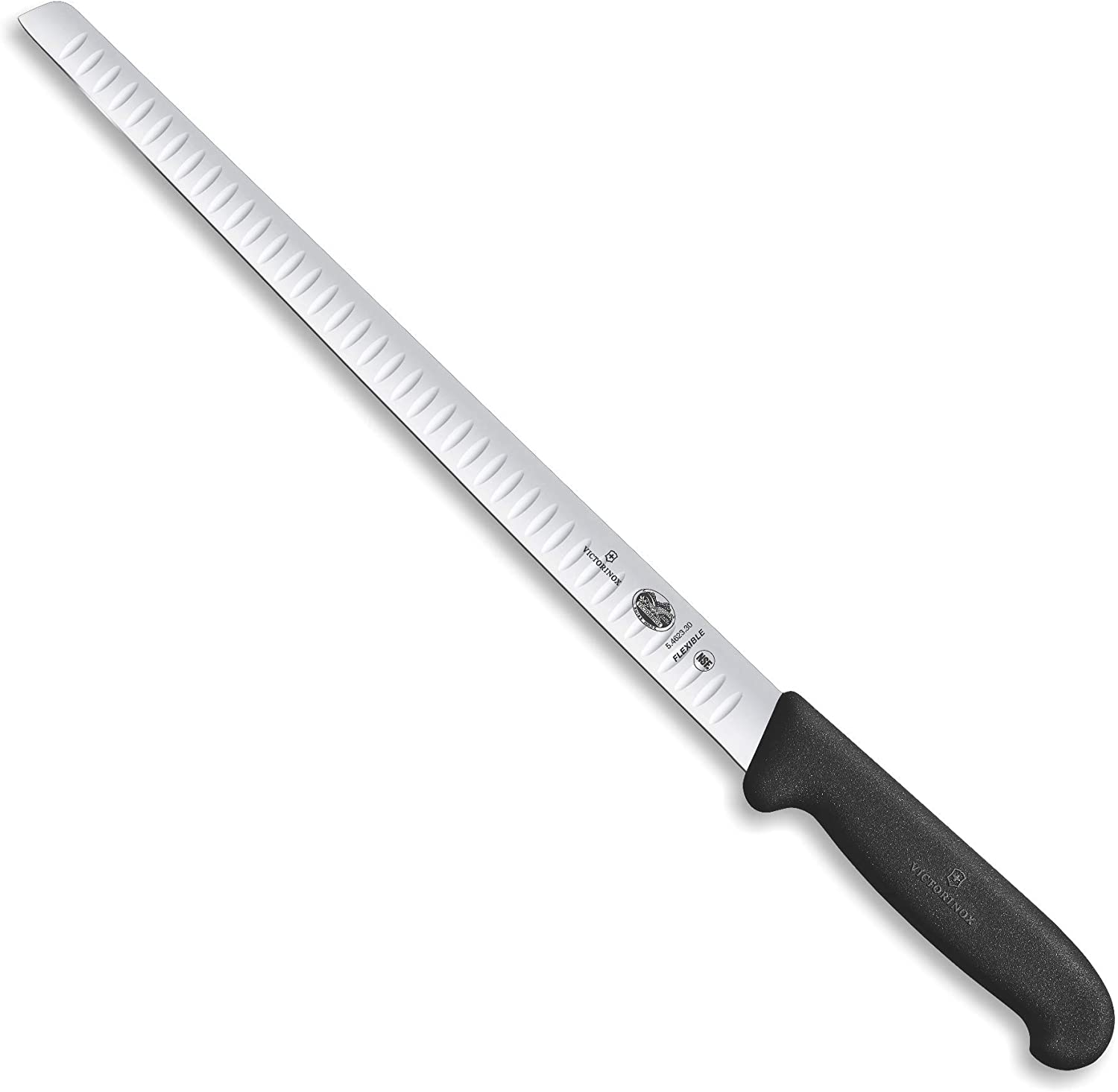 Victorinox Fibrox Salmon Knife, Grooved Edge, Kitchen Knife, Flexible Blade, Extra Sharp, Stainless Steel, Swiss Made