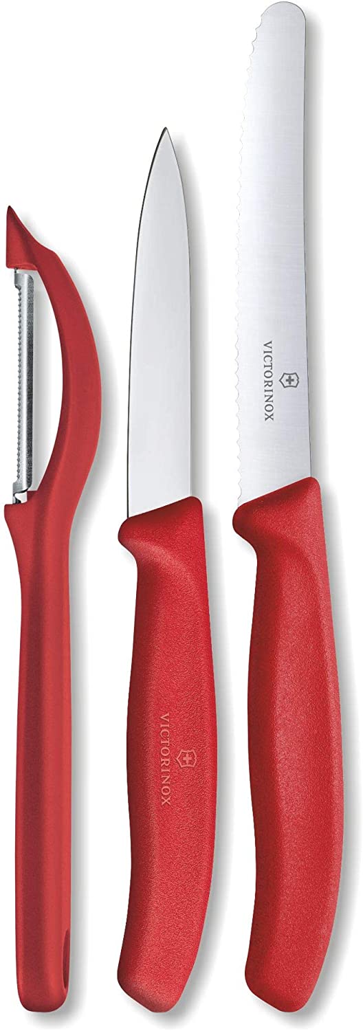 Victorinox Swiss Classic 3-Piece Vegetable Knife Set with Peeler, Red