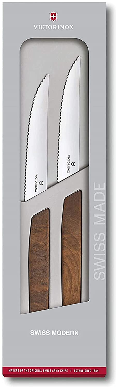 Victorinox SwissModern Steakm Set, 2 Pieces, Waves, 12 cm, Nut, Gift