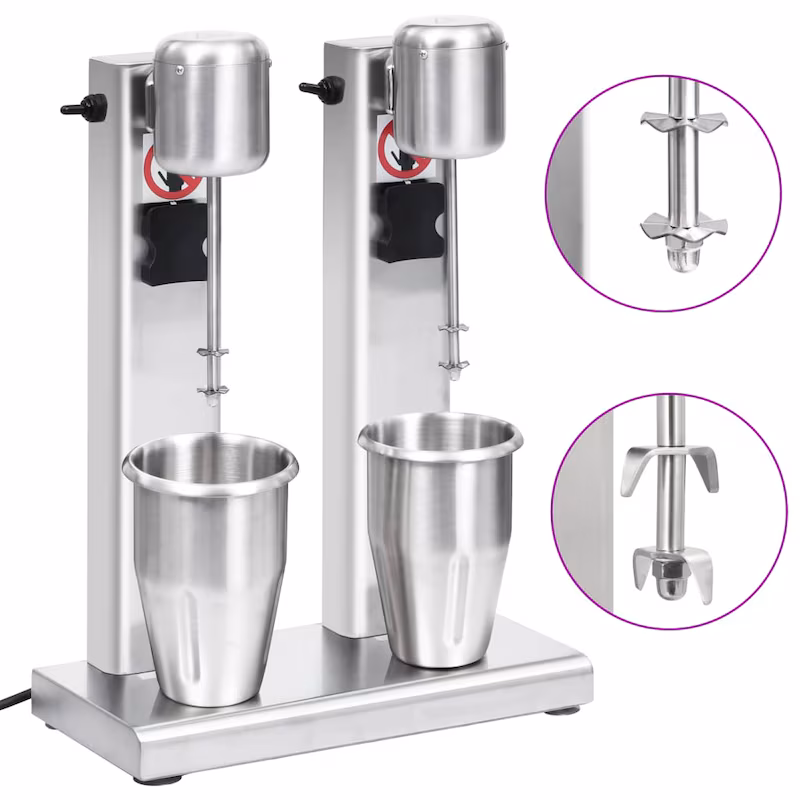 vidaXL Milkshake Mixer with Two Cups, Stainless Steel, 2 L