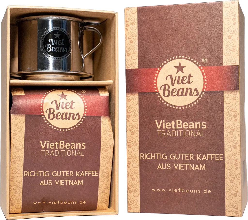 VietBeans Gift Set Traditional - 250g ground roasted coffee and coffee hand filter in high-quality packaging - Coffee gift 250g