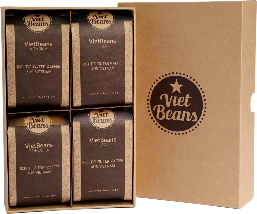 VietBeans tasting set - Four exciting coffee varieties for coffee lovers - Gift set - 4 exclusive coffee specialties - Coffee gift - Tasting package of whole coffee beans