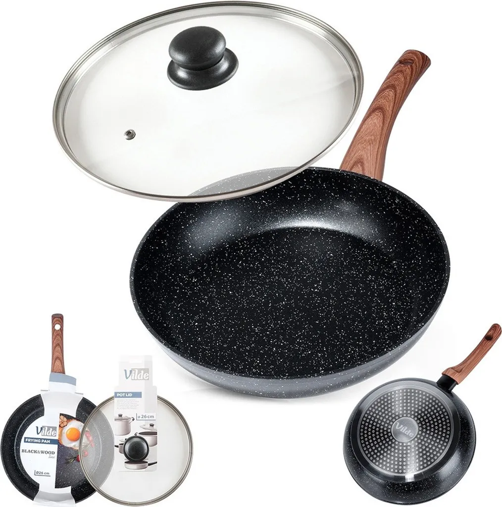 Vilde Granite Frying Pan with Glass Lid BLACK&WOOD 26 cm