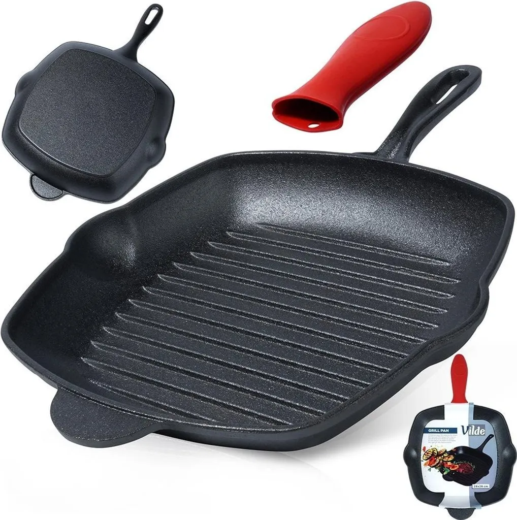 Vilde Cast Iron Pan, Cast Iron Grill Pan with Silicone Handle Protector, CAST LINE 28x28 cm