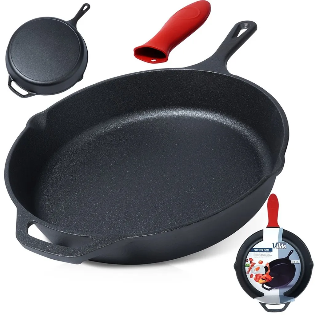 Vilde Cast Iron Pan, Cast Iron Grill Pan with Silicone Handle Protector, CAST LINE 30 cm