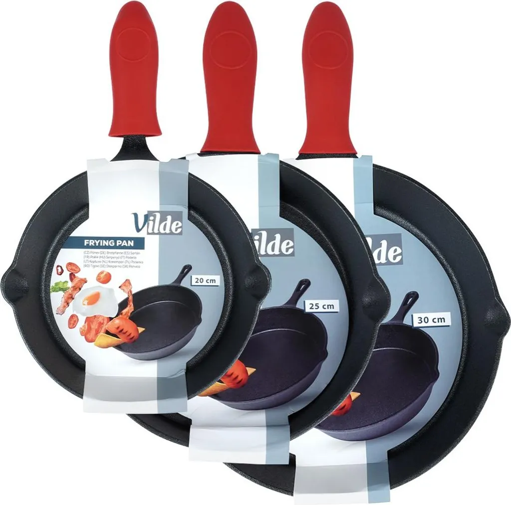 Vilde | Pan Set - 20 cm / 25 cm / 30 cm - With Silicone Mat - Cast Iron Pan - Induction Compatible