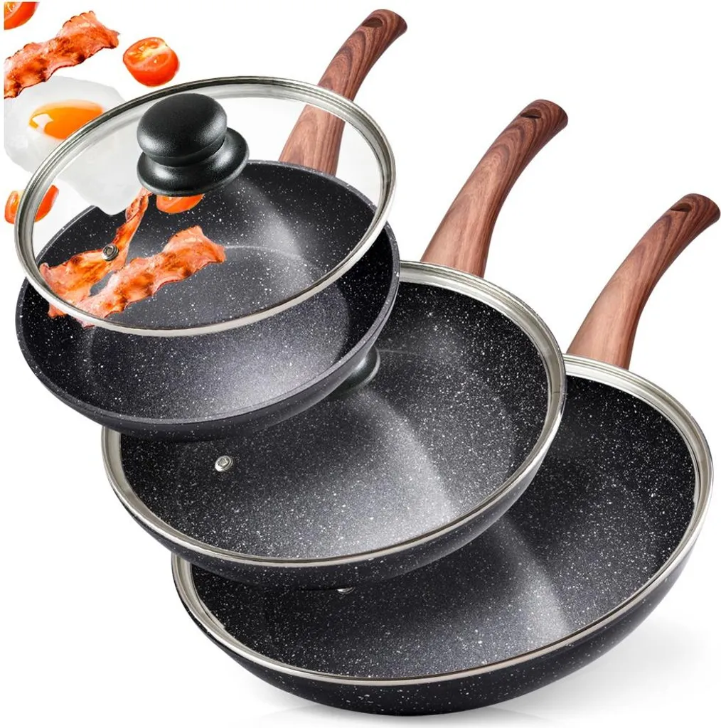 Vilde | Pan Set - With Glass Lids - 20 / 24 / 28 cm - Non-stick Coating - Induction Pans