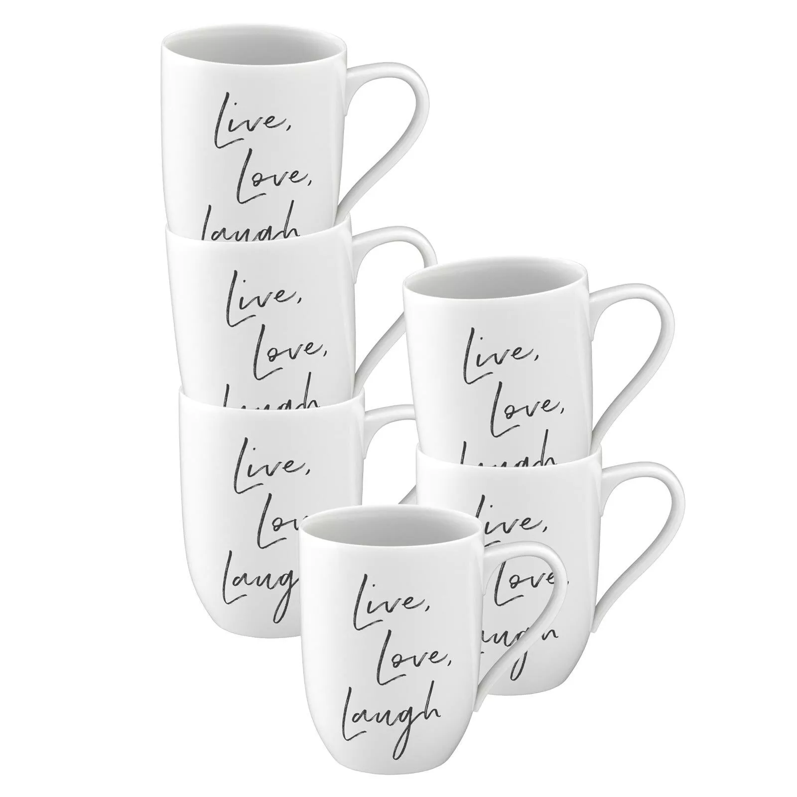 Villeroy & Boch Mug with Handle Live Love Laugh Statement White 290 ml Set of 6