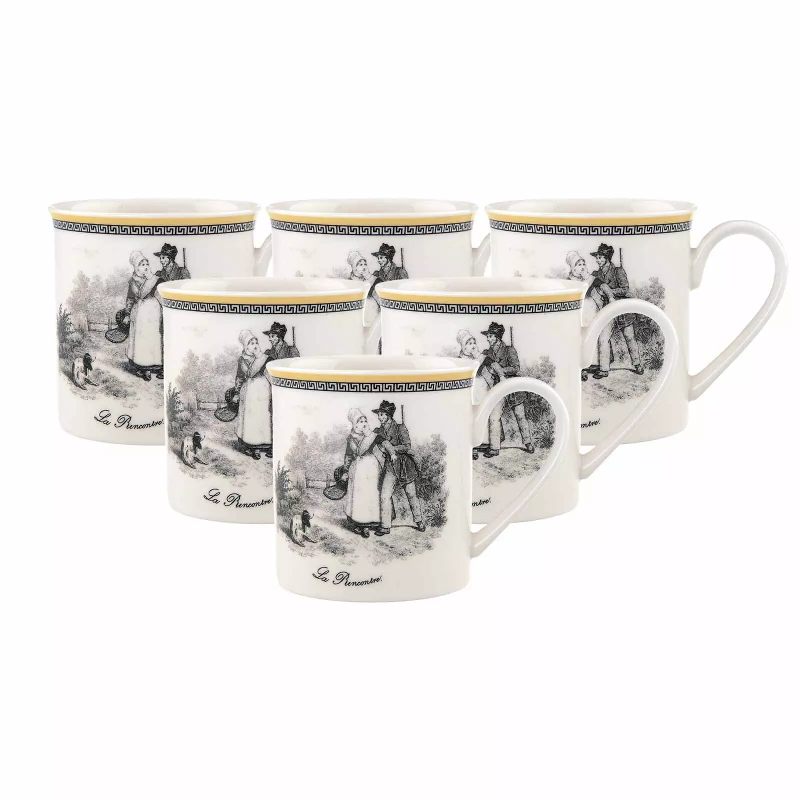 Villeroy & Boch Coffee Mug Audun Chasse white-grey-yellow 300 ml 6-piece set