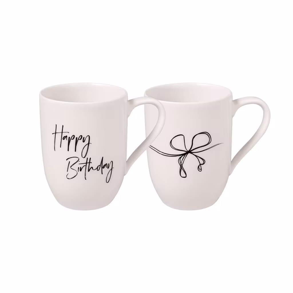 Villeroy & Boch HAPPY BIRTHDAY Statement Coffee Mug, White, 280 ml, Set of 2