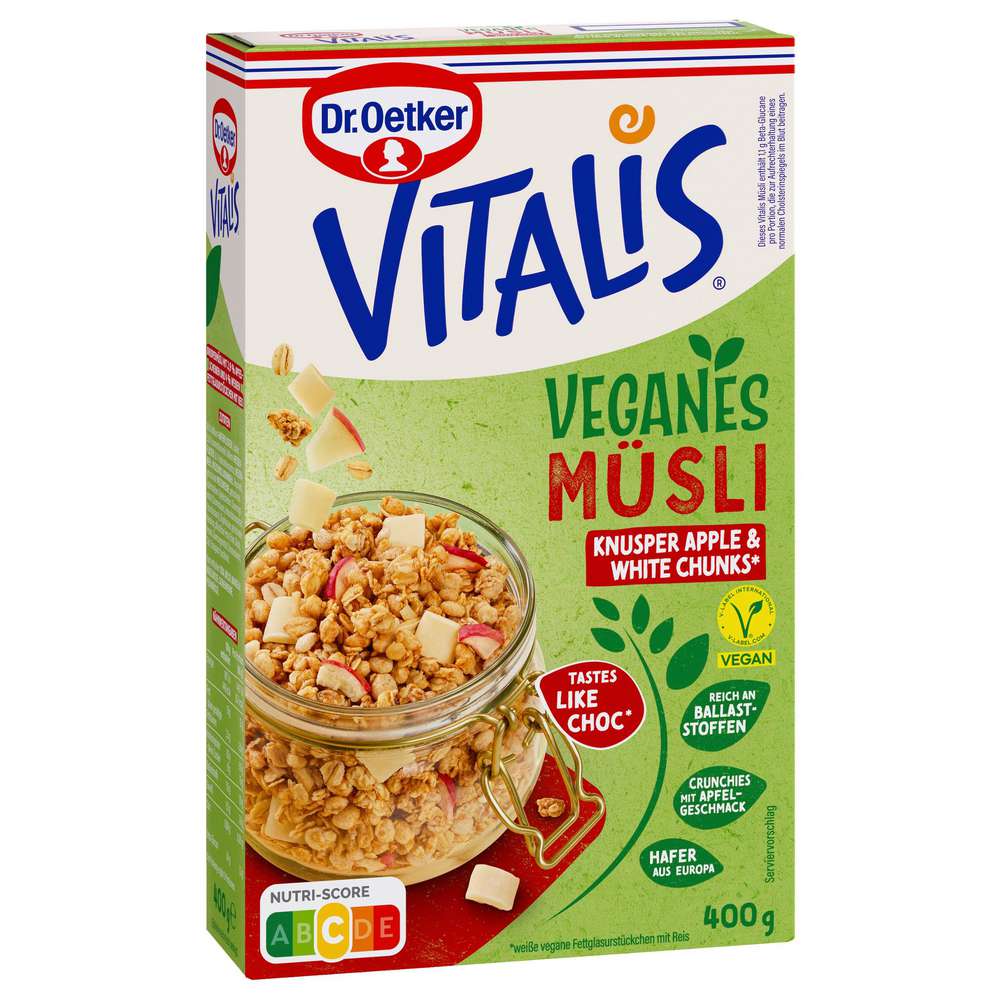 Dr. Oetker Vitalis Crunchy Muesli Vegan, Apple White Chunks