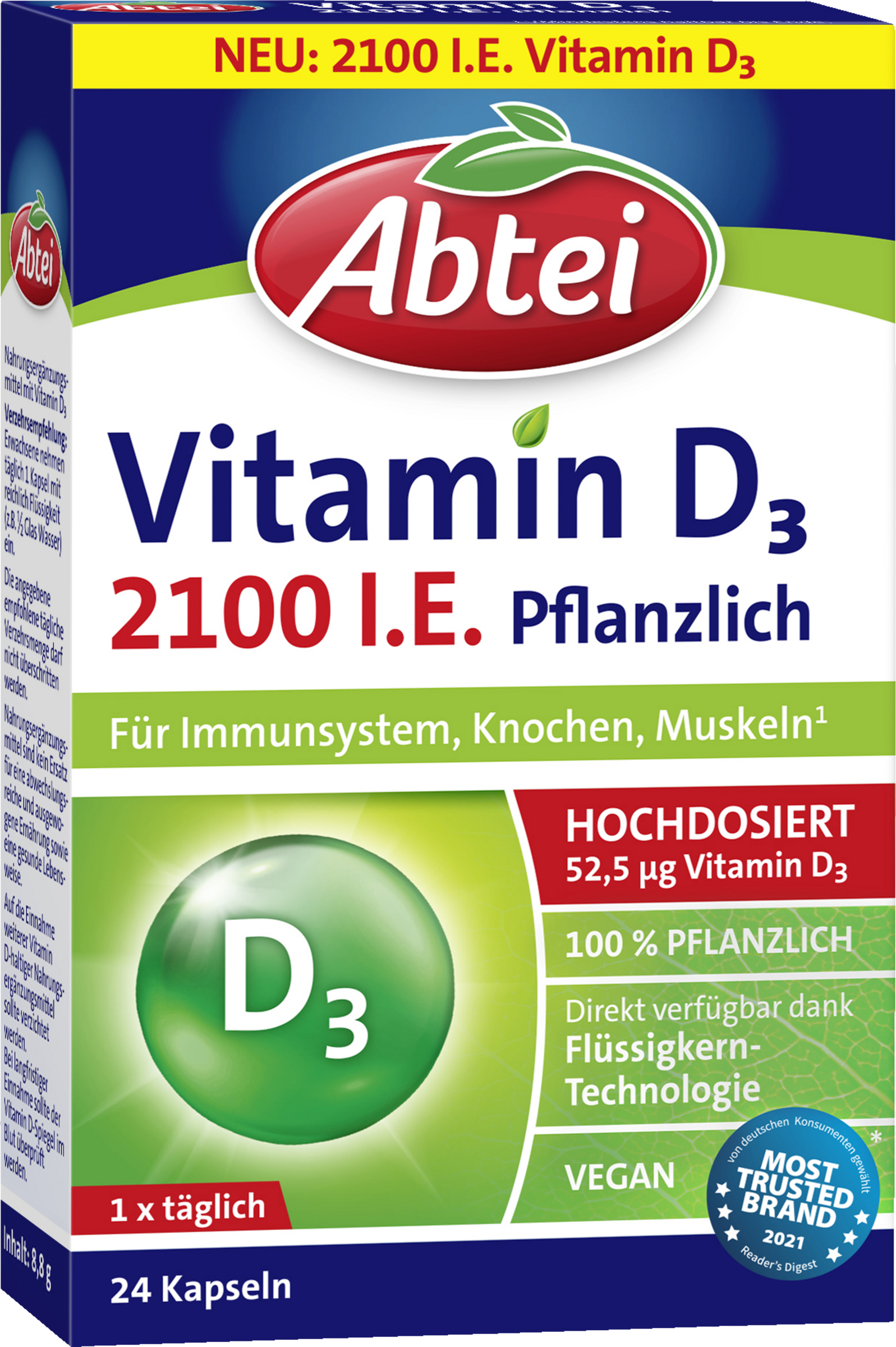 Abtei Vitamin D3 2,100 IU vegetable capsules