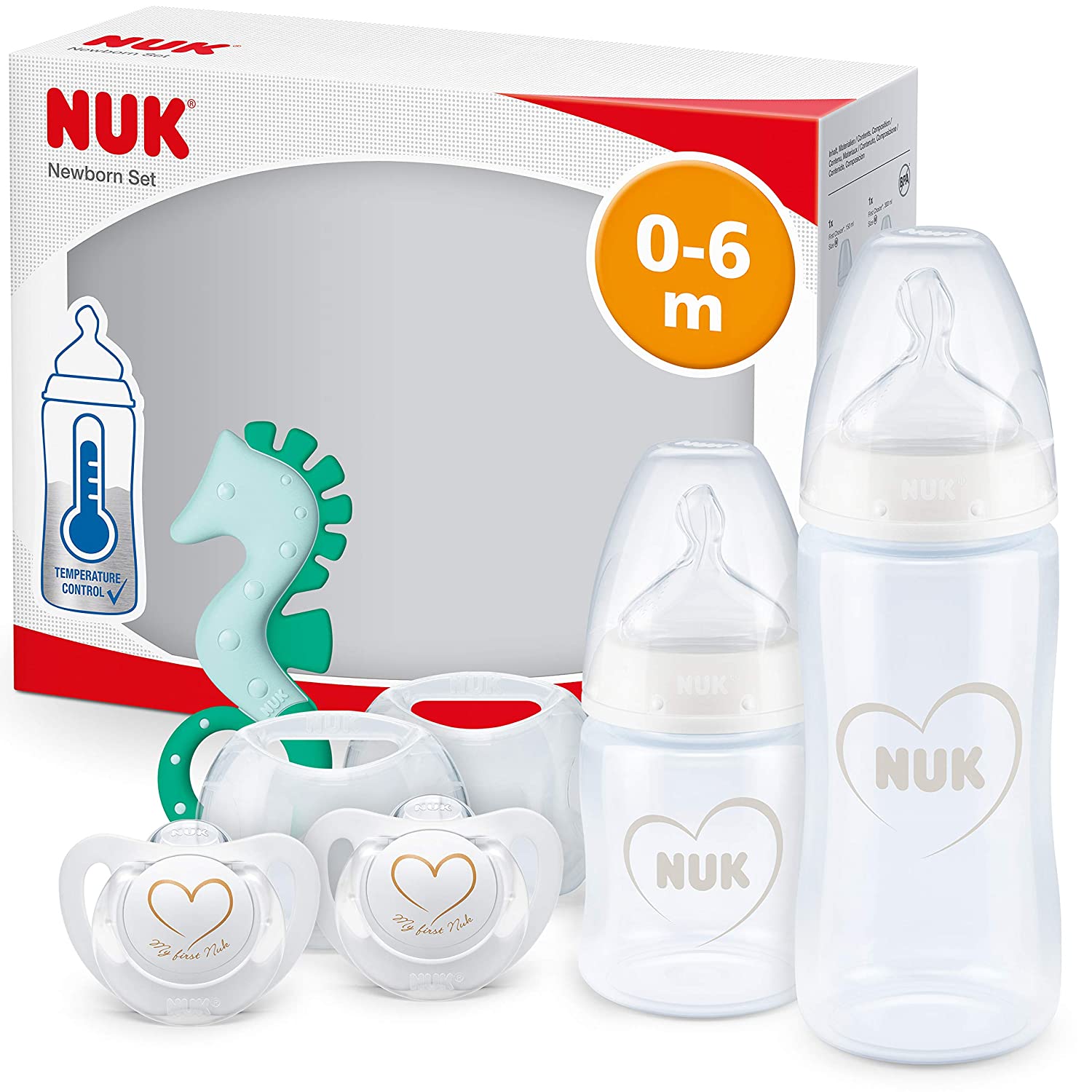 Nuk First Choice+ Perfect Start Baby Bottle Set Anti-Colic Baby Bottles (2 x 150 ml & 2 x 300 ml), Bottle Brush & More | BPA Free | 0-6 Months With temperature control. blue